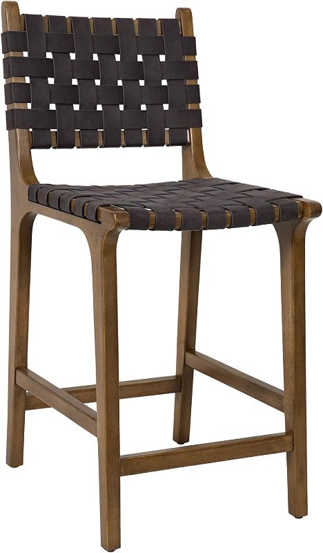 Photo 1 of **CRACKED WOOD** Counter Stool Barstool 24 Inch F/A Seat Height Dark Grey, Faux leather Straps Set of 1
