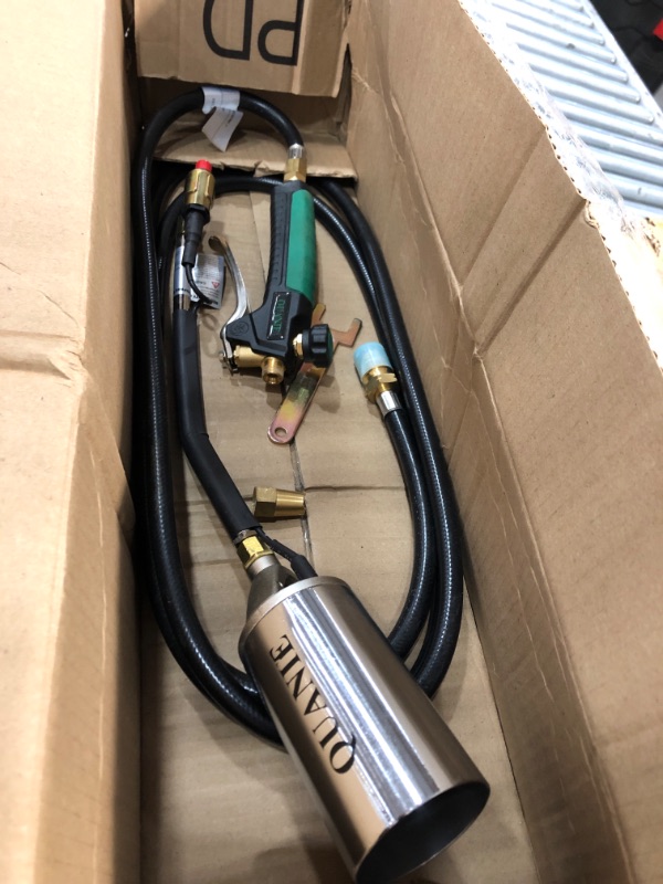 Photo 2 of *USED* Propane Torch Burner Weed Torch High Output 800,000 BTU with 9.8FT Hose,Heavy Duty Blow Torch with Flame Control and Turbo Trigger Push Button Igniter,Flamethrower for Garden Wood Ice Snow Road (Green