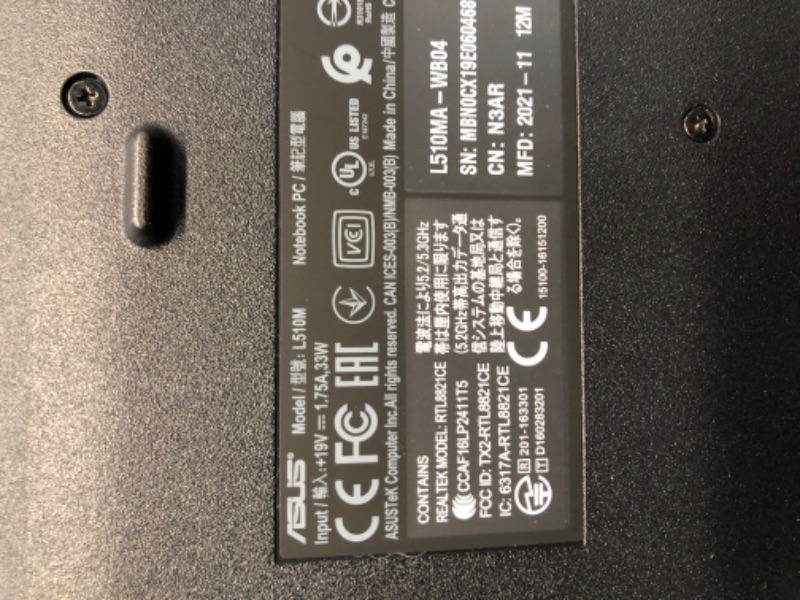 Photo 1 of ASUS Laptop L510, 15.6" Full HD, Intel Celeron N4020, 4GB RAM, 128GB SSD, Star Black, Windows 10 Home in S Mode, L510MA-WB04
