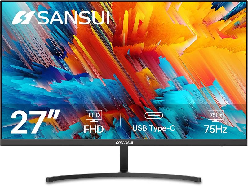 Photo 1 of SANSUI Monitor 27 inch FHD 1080p 75Hz USB Type-C Computer Monitor HDMI VGA Built-in Speakers Headphone Eye Care VESA Compatible for Home Office(ES-27F1 Type-C Cable & HDMI Cable Included)
