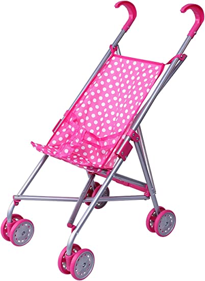 Photo 1 of Click N' Play Precious Toys Pink and White Polka Dots Foldable Doll Stroller (with Swivel Wheels)