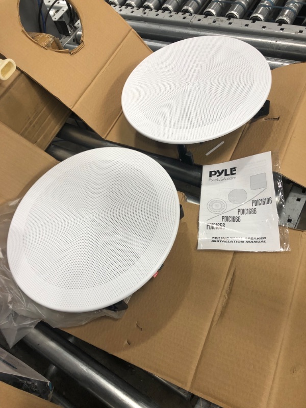 Photo 2 of Pyle Pair 10” Flush Mount in-Wall in-Ceiling 2-Way Speaker System Spring Loaded Quick Connections Changeable Round/Square Grill Stereo Sound Polypropylene Cone Polymer Tweeter 300 Watts (PDIC16106)