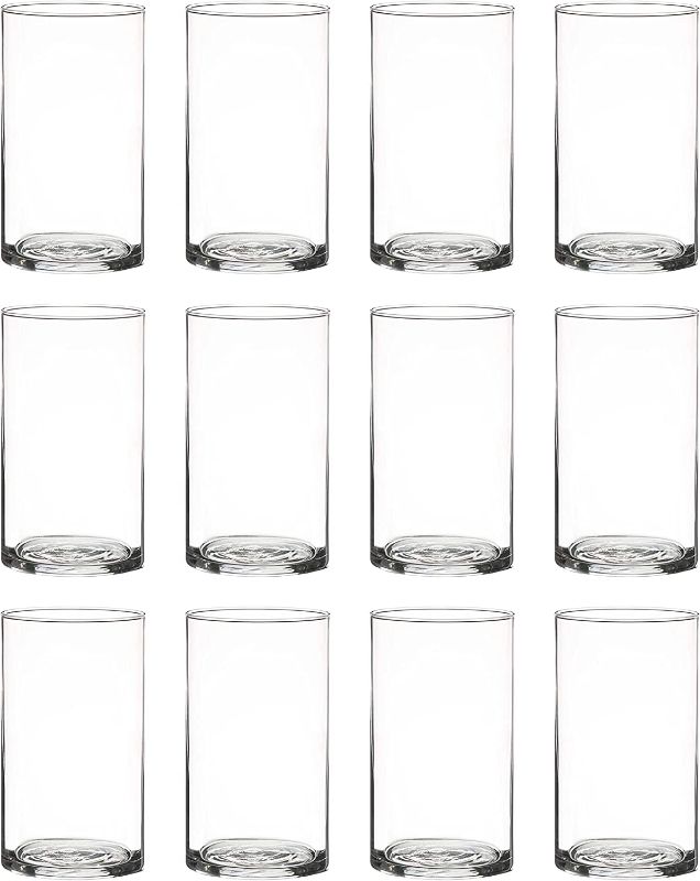 Photo 1 of 6 Inches Tall (15 cm) Clear Glass Cylinder vases,Pack of 11 Centerpiece Flower Vase,Floating Candle Holder for Home & Garden Decor, Wedding, Party.