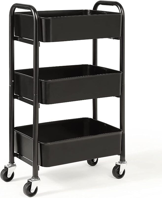 Photo 2 of 3-Tier Delicate Compact Rolling Metal Storage Organizer - Mobile Utility Cart Kitchen/Under Desk Cart with Caster Wheels