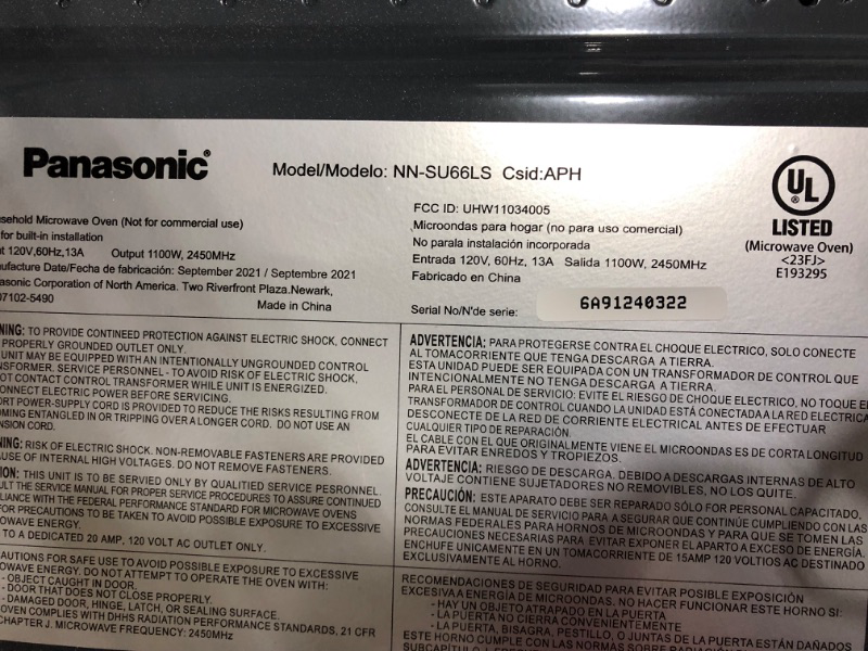 Photo 4 of *DOES NOT TURN ON PARTS ONLY* Panasonic Microwave Oven NN-SN966S Stainless Steel Countertop/Built-In with Inverter Technology and Genius Sensor, 2.2 Cubic Foot, 1250W
