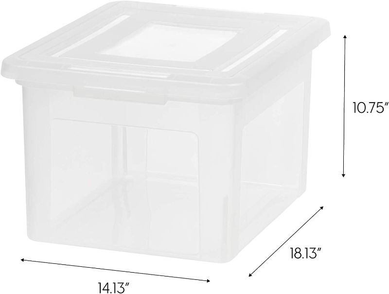 Photo 2 of IRIS USA Letter/Legal File Tote Box, BPA-Free Storage Bin Tote Organizer with Durable and Secure Latching Lid, Stackable and Nestable, 4 Pack, Crystal Clear (585237)