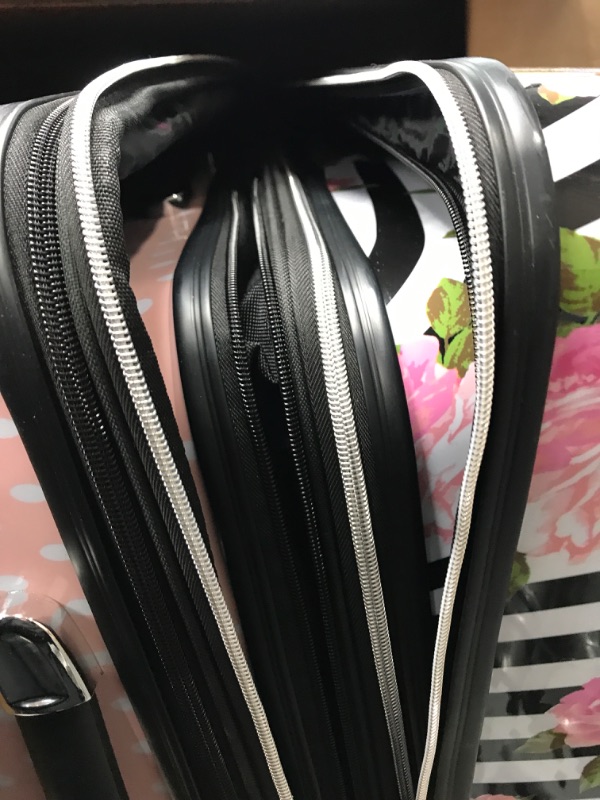 Photo 3 of 
Betsey Johnson 30 Inch Checked Luggage Collection - Expandable Scratch Resistant (ABS + PC) Hardside Suitcase - Designer Lightweight Bag with 8-Rolling Spinner Wheels (30in, Stripe Roses)
