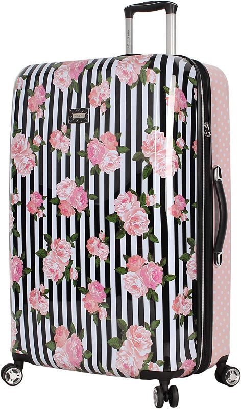 Photo 1 of 
Betsey Johnson 30 Inch Checked Luggage Collection - Expandable Scratch Resistant (ABS + PC) Hardside Suitcase - Designer Lightweight Bag with 8-Rolling Spinner Wheels (30in, Stripe Roses)
