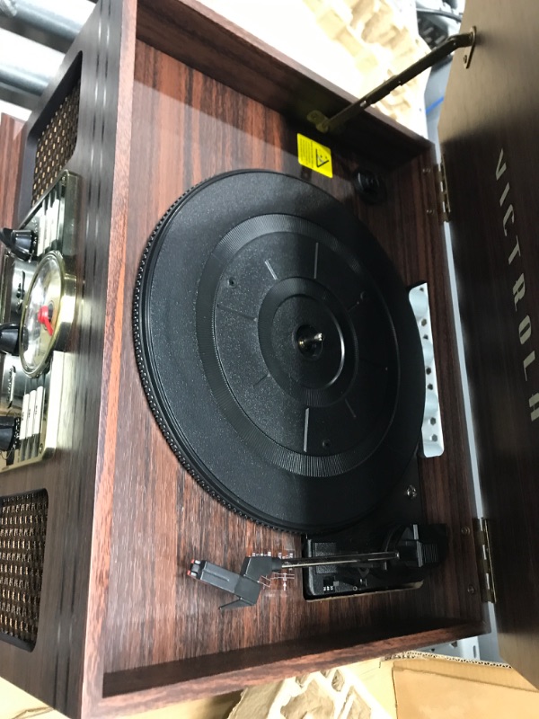 Photo 5 of ***does not play parts only****Victrola Nostalgic 6-in-1 Bluetooth Record Player & Multimedia Center with Built-in Speakers - 3-Speed Turntable, CD & Cassette Player, AM/FM Radio | Wireless Music Streaming | Espresso Espresso Entertainment Center