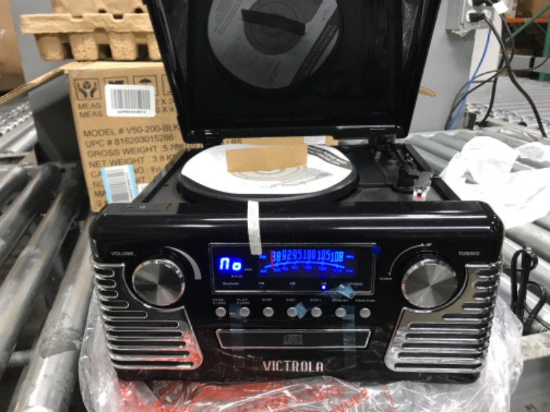 Photo 1 of Victrola 50's Retro Bluetooth Record Player & Multimedia Center with Built-in Speakers - 3-Speed Turntable, CD Player, AM/FM Radio | Vinyl to MP3 Recording | Wireless Music Streaming | Black
