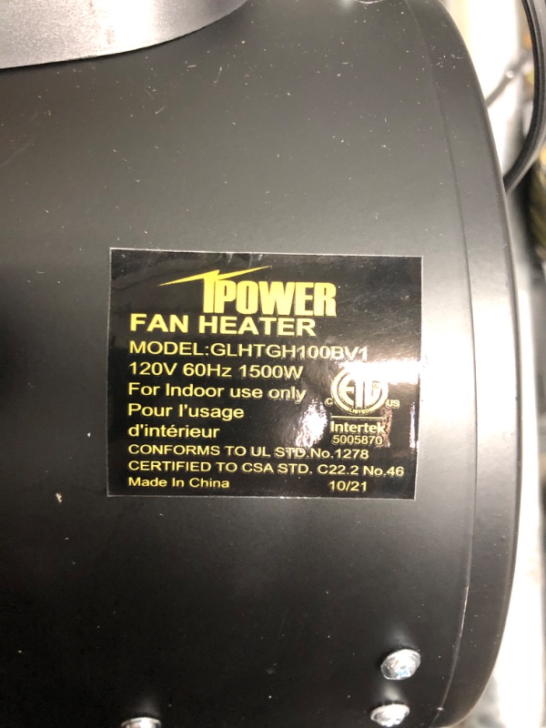 Photo 5 of *USED*iPower Electric Heater Fan for Greenhouse, Grow Tent, Workplace, Overheat Protection, Fast Heating, Spraywater proof IPX4, Black Greenhouse Heater