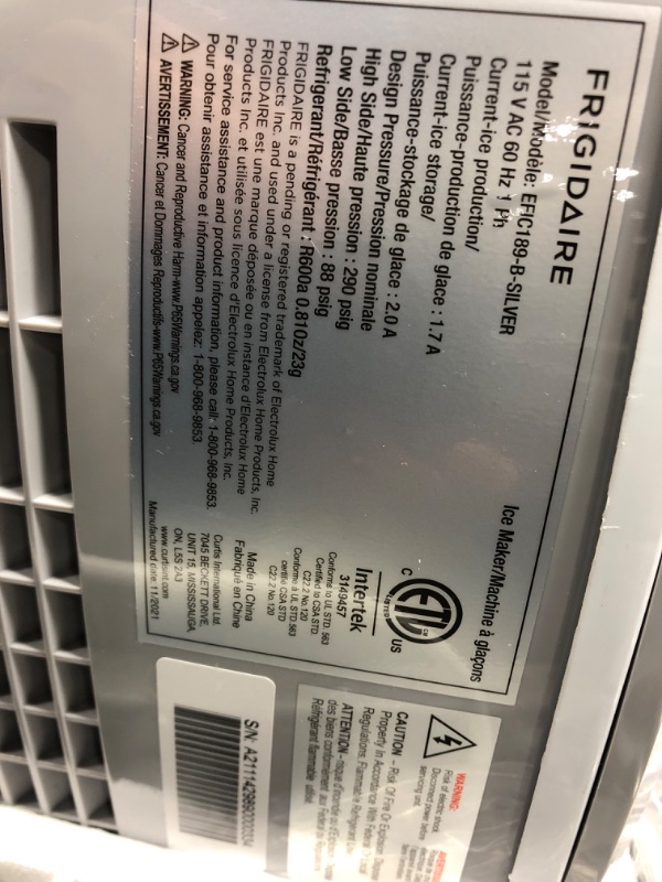 Photo 2 of *USED*FRIGIDAIRE EFIC189-Silver Compact Ice Maker, 26 lb per Day, Silver (Packaging May Vary) Silver Ice Maker