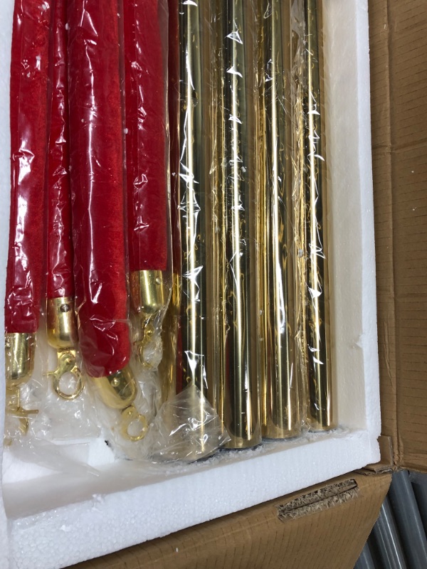 Photo 4 of BestEquip 4PCS Gold Stanchion Posts Queue, 38 Inch Red Velvet Rope