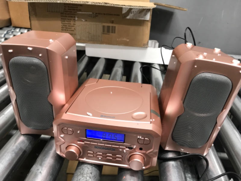 Photo 1 of Magnavox MM435M-RG 3-Piece Compact CD Shelf System with Digital FM Stereo Radio, Bluetooth Wireless Technology, and Remote Control in Rose Gold