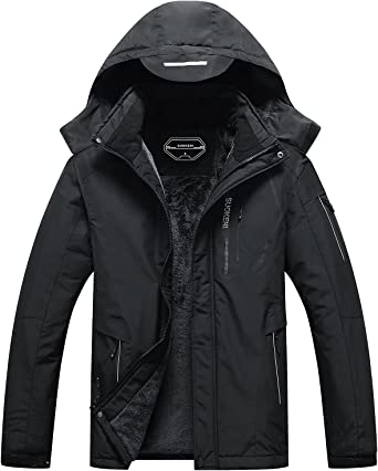 Photo 1 of Men's Waterproof Ski Jacket Warm Winter Snow Coat Hooded Raincoat Black XL