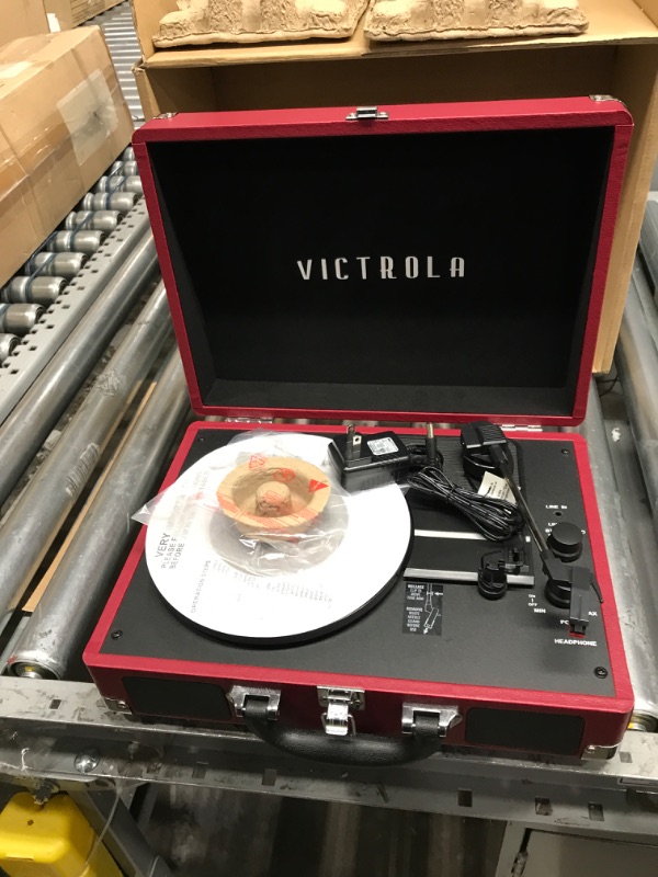 Photo 2 of Victrola Vintage 3-Speed Bluetooth Portable Suitcase Record Player with Built-in Speakers | Upgraded Turntable Audio Sound| Includes Extra Stylus | Marsala (VSC-550BT-ML) Marsala Record Player