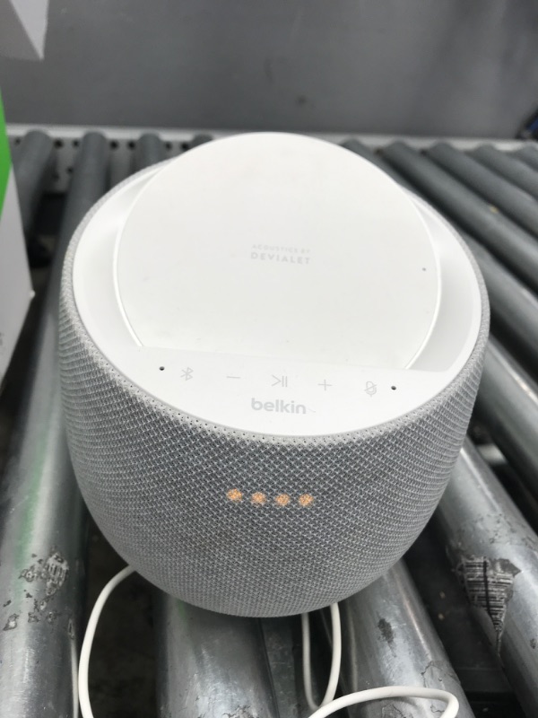 Photo 2 of Belkin SoundForm Elite Hi-Fi Smart Speaker + Wireless Charger (Alexa Voice-Controlled Bluetooth Speaker) Sound Technology by Devialet - Fast Wireless Charging for iPhone, Samsung Galaxy & More (White)