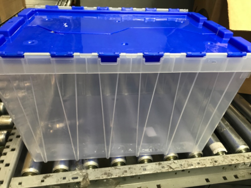 Photo 3 of Akro-Mils 66486 12-Gallon Plastic Stackable Storage Keepbox Tote Container with Attached Hinged Lid, 21-1/2-Inch x 15-Inch x 12-1/2-Inch, Clear/Blue Clear/Blue Keep Box