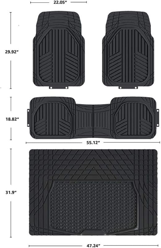 Photo 1 of Amazon Basics 4-Piece All-Weather Protection Heavy Duty Rubber Floor Mats Set with Cargo Liner for Cars, SUVs, and Trucks?Black,Universal Trim to Fit
