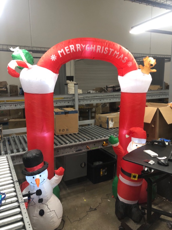 Photo 3 of  9 FT Christmas Inflatables Sock Arch with Santa & Snowman, Blow up Outdoor Decorations Merry Christmas Archway, Perfect for Lawn Garden Yard Xmas Holiday Party