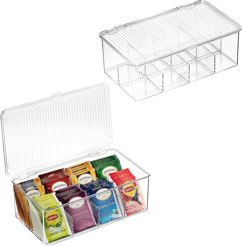 Photo 1 of 2 Pack Stackable Plastic Tea Bag Organizer - Storage Bin Box for Kitchen Cabinets, Countertops, Pantry - Holds Beverage Bags, Cups, Pods, Packets, Condiment Accessories Holder
