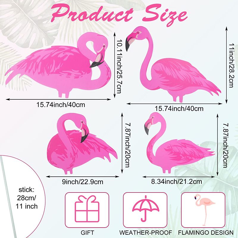 Photo 2 of 8 Pieces Pink Flamingo Yard Decorations Flamingo Decor Flamingo Yard Ornament Flamingo Signs with Plastic Feet Stakes Tropical Flamingo Garden Yard Outdoor Lawn Decor for Outdoor Party Sidewalks