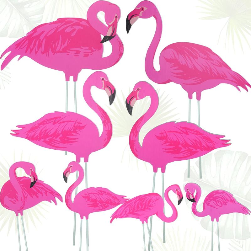 Photo 1 of 8 Pieces Pink Flamingo Yard Decorations Flamingo Decor Flamingo Yard Ornament Flamingo Signs with Plastic Feet Stakes Tropical Flamingo Garden Yard Outdoor Lawn Decor for Outdoor Party Sidewalks