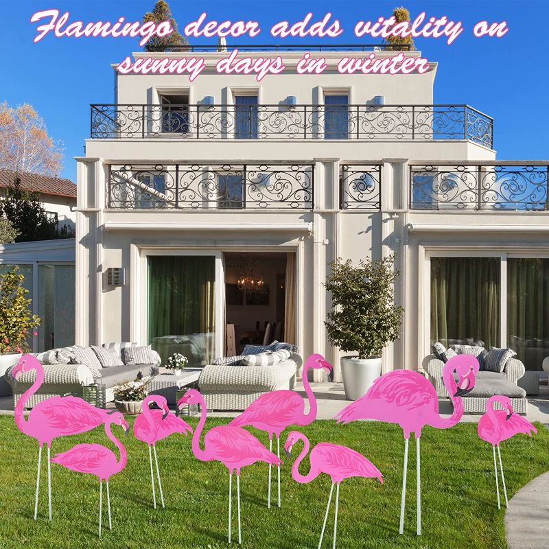 Photo 4 of 8 Pieces Pink Flamingo Yard Decorations Flamingo Decor Flamingo Yard Ornament Flamingo Signs with Plastic Feet Stakes Tropical Flamingo Garden Yard Outdoor Lawn Decor for Outdoor Party Sidewalks