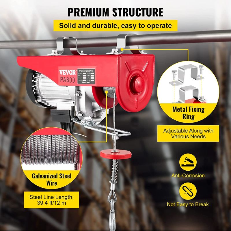 Photo 8 of 1320LBS Electric Hoist 110V Lift Electric Hoist Mini Electric Winch Crane Remote Control Electric Cable Hoist for Overhead Crane Lift