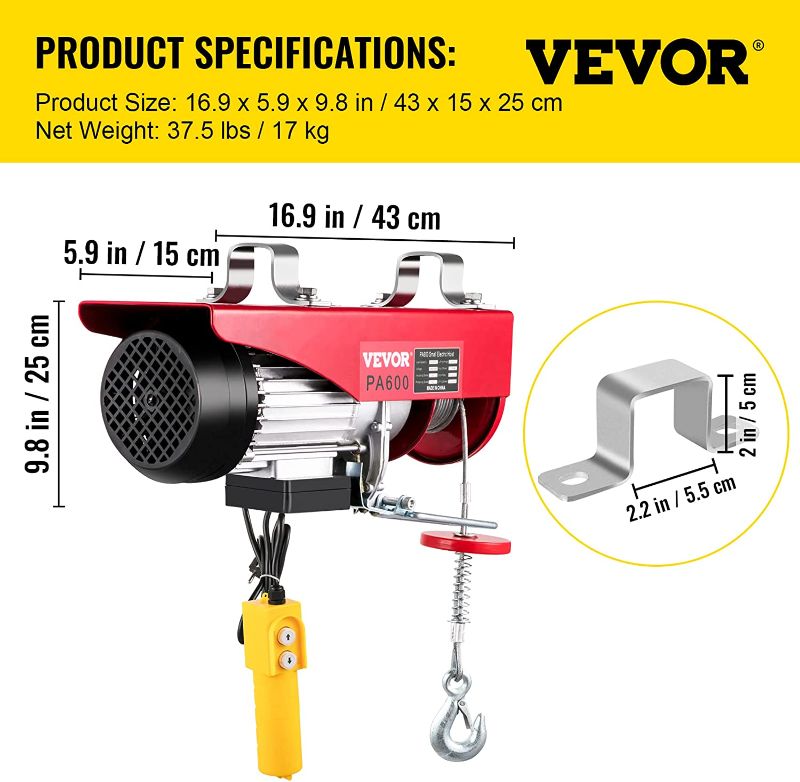 Photo 9 of 1320LBS Electric Hoist 110V Lift Electric Hoist Mini Electric Winch Crane Remote Control Electric Cable Hoist for Overhead Crane Lift