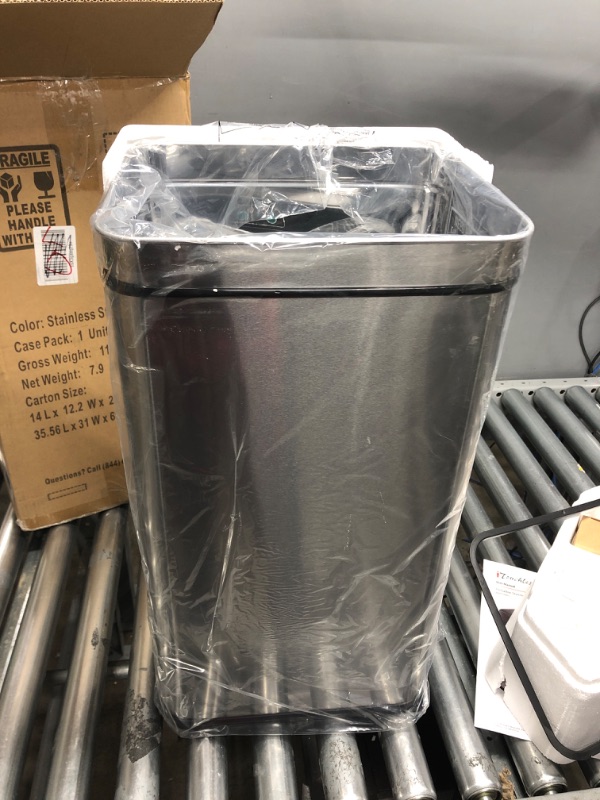Photo 1 of SensorCan 13 Gallon Battery-FREE Automatic Sensor Kitchen Trash Can with Power Adapter, Oval Shape Stainless Steel Garbage Bin with AC Plug Stainless Steel with AC