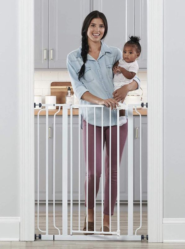 Photo 1 of  36" Extra Tall Walk Thru Baby Gate, Includes 4-Inch Extension Kit, 4 Pack of Pressure Mount Kit and 4 Pack Wall Cups and Mounting Kit, Pack of 1