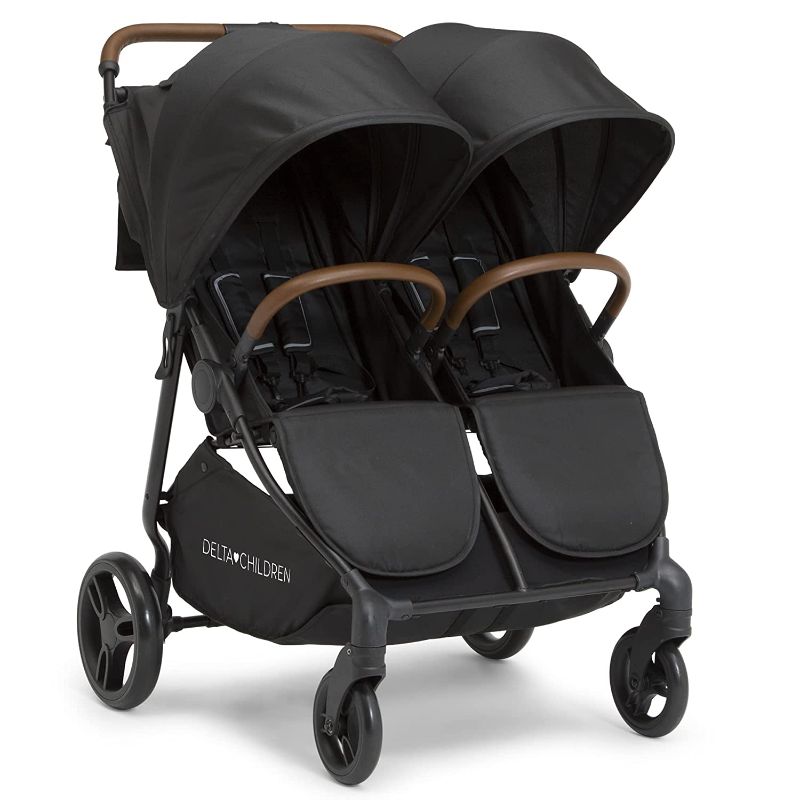 Photo 1 of Delta Children Cruzer Double Stroller – Lightweight Side by Side Double Stroller with Reclining Seats, Extendable Canopies and Flat Fold, Black