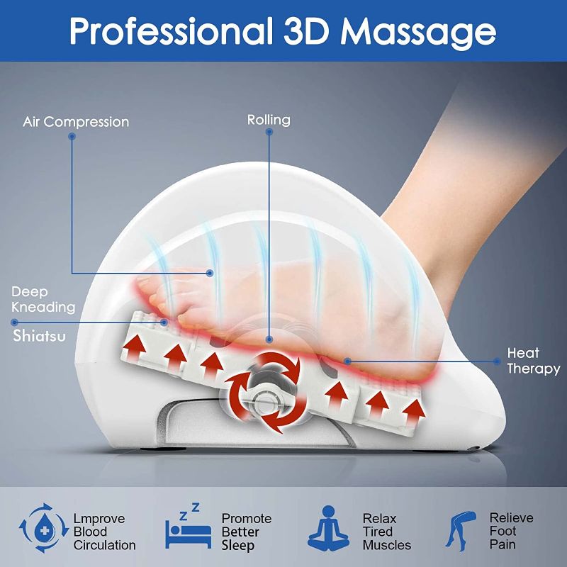 Photo 7 of  Foot Massager Machine Shiatsu Foot and Calf Massager with Heat, Deep Kneading Rolling Massage for Calf Leg Ankle, Electric Foot Massager for Pain Relief White