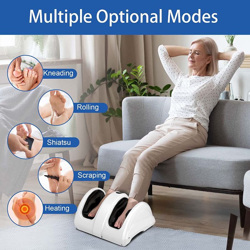 Photo 4 of  Foot Massager Machine Shiatsu Foot and Calf Massager with Heat, Deep Kneading Rolling Massage for Calf Leg Ankle, Electric Foot Massager for Pain Relief White