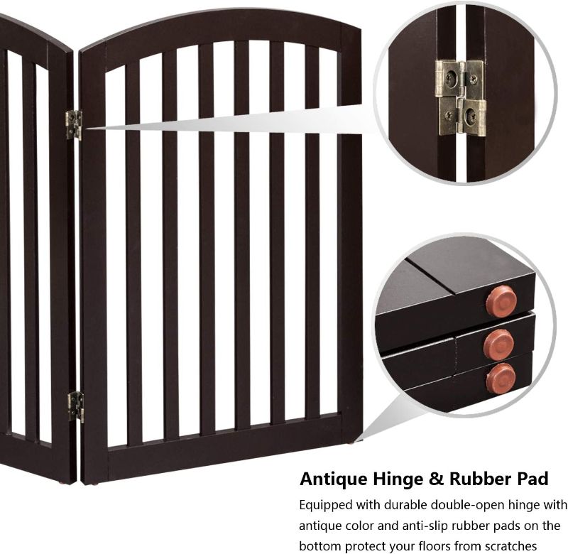 Photo 3 of 3-Panel Wooden Free Standing Pet Gate for Dogs, 30'' Tall Dog Gates for The House, Doorways & Stairs, Dog Fences Indoor Puppy Gate with 3 Foot Supporters, Up to 61” Wide, Espresso