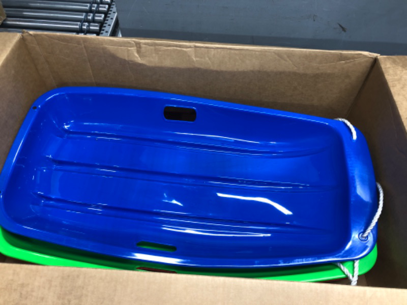 Photo 1 of 3-Pack Plastic Snow Sled for Kids & Adults 35" x 17" - Flexible Toboggan Sleds with Pull Rope & Two Handles for up to 2 Sledders Winter Snow Sledding Downhill Outdoor 