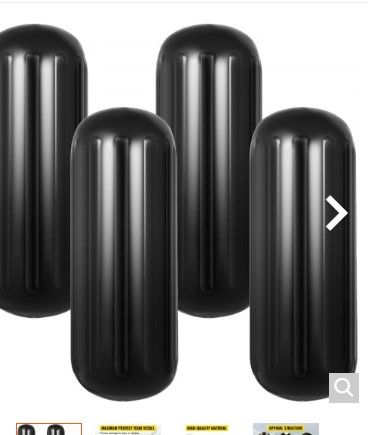 Photo 1 of 4 NEW RIBBED BOAT FENDERS 10" x 28" BLACK CENTER HOLE BUMPERS MOORING PROTECTION
