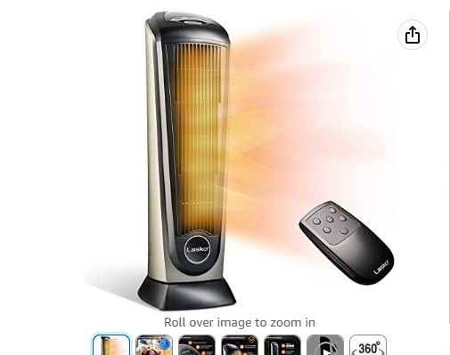 Photo 1 of Lasko Oscillating Ceramic Tower Space Heater for Home with Adjustable Thermostat, Timer and Remote Control, 22.5 Inches, Grey/Black, 1500W, 751320
MISSING REMOTE
