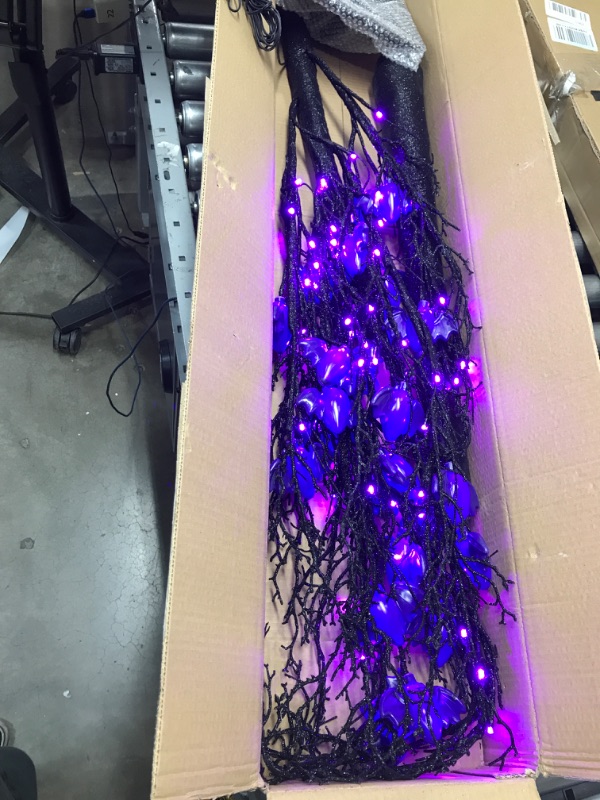 Photo 2 of [2 Ft & Timer] Pre-lit Halloween Tabletop Tree Decor, Black Spooky Tree with 25 Bats & 24 LED Purple Lights Battery Powered Scary Halloween Decorations Indoor Home Holiday Party Table
