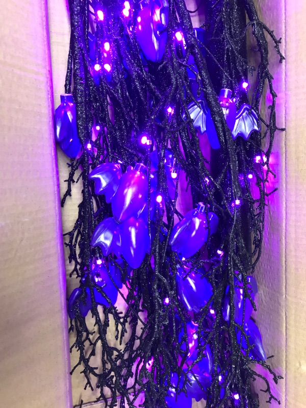Photo 3 of [2 Ft & Timer] Pre-lit Halloween Tabletop Tree Decor, Black Spooky Tree with 25 Bats & 24 LED Purple Lights Battery Powered Scary Halloween Decorations Indoor Home Holiday Party Table

