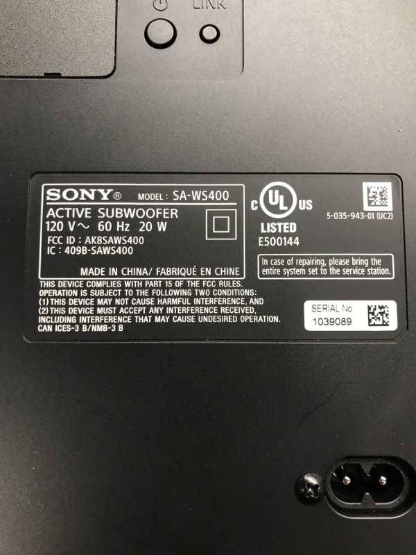 Photo 4 of ***TESTED***DOES NOT POWER ON***Sony HT-S400 2.1ch Soundbar with Powerful Wireless subwoofer, S-Force PRO Front Surround Sound, and Dolby Digital