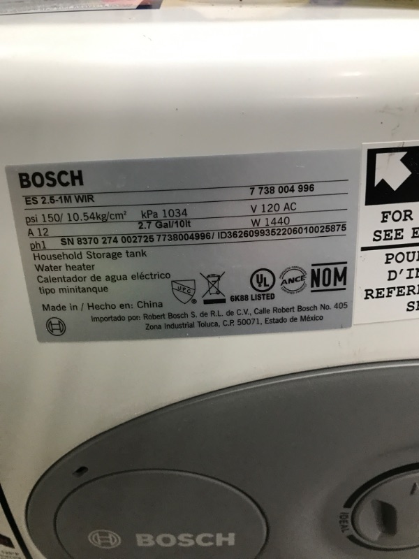 Photo 3 of ***TESTED**POWERED ON***Bosch Electric Mini-Tank Water Heater Tronic 3000 T 2.5-Gallon (ES2.5) - Eliminate Time for Hot Water - Shelf, Wall or Floor Mounted 2.5 Gallon