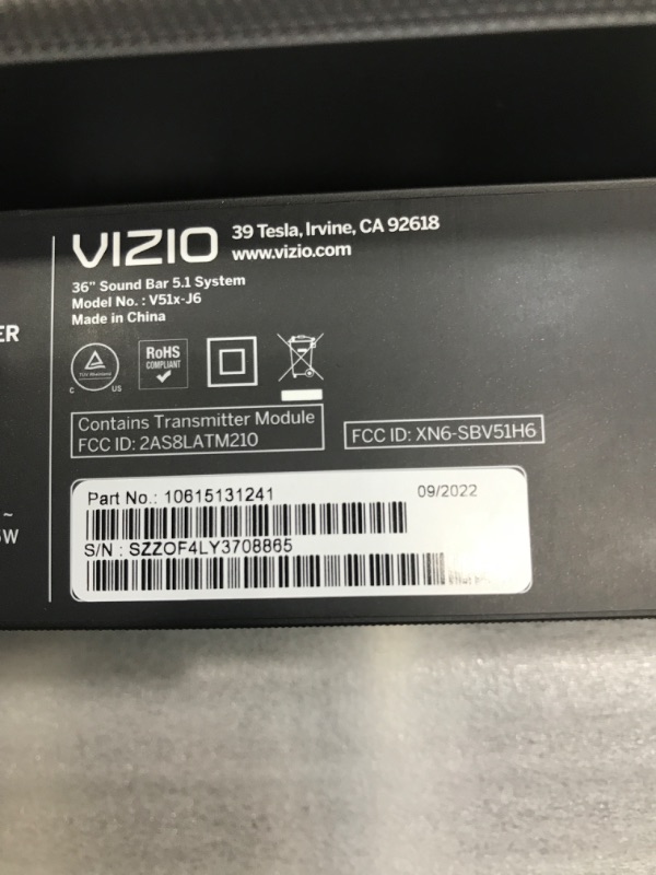 Photo 3 of VIZIO V-Series 5.1 Home Theater Sound Bar with Dolby Audio, Bluetooth, Wireless Subwoofer, Voice Assistant Compatible, Includes Remote Control - V51x-J6 36-in Wireless Subwoofer 5.1