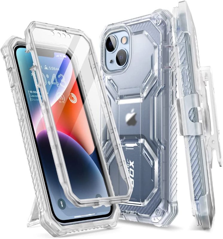 Photo 1 of i-Blason Armorbox Series Designed for iPhone 14 Case 6.1" (2022)/iPhone 13 Case 6.1" (2021), Full-Body Rugged Holster Bumper Case with Built-in Screen Protector & Kickstand (Frost)
