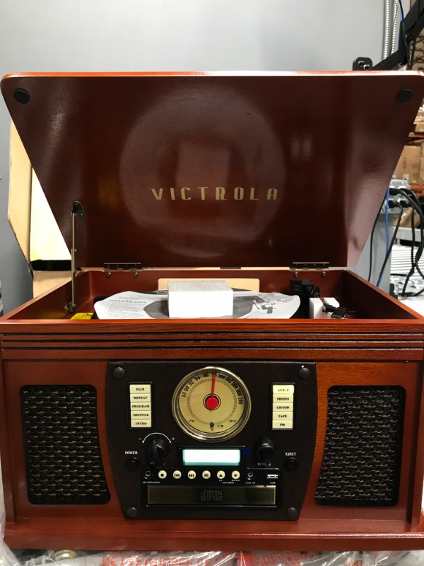 Photo 2 of Victrola Navigator 8-in-1 Classic Bluetooth Record Player with USB Encoding and 3-Speed Turntable Bundle with Victrola Wooden Stand for Wooden Music Centers with Record Holder Shelf, Mahogany