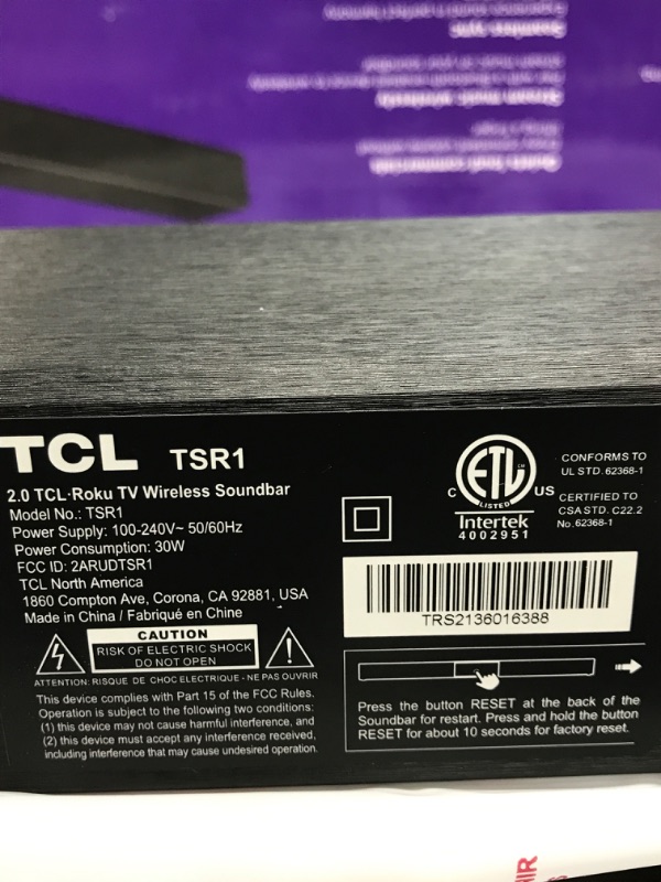 Photo 1 of TCL Alto R1 Roku TV Wireless 2.0 Channel Sound Bar for Roku TV, Bluetooth – TSR1-NA 31.5-inch, Black