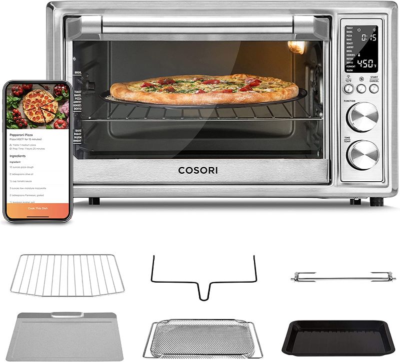 Photo 1 of COSORI Smart 12-in-1 Air Fryer Toaster Oven Combo Convection Rotisserie & Dehydrator for Chicken, Pizza and Cookies, Recipe&Accessories Included, 30L, Silver – A Certified for Humans Device
