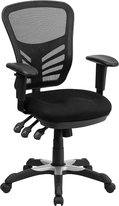 Photo 1 of **PARTS ONLY**DAMAGED**
Flash Furniture Mid-Back Black Mesh Multifunction Executive Swivel Ergonomic Office Chair with Adjustable Arms
