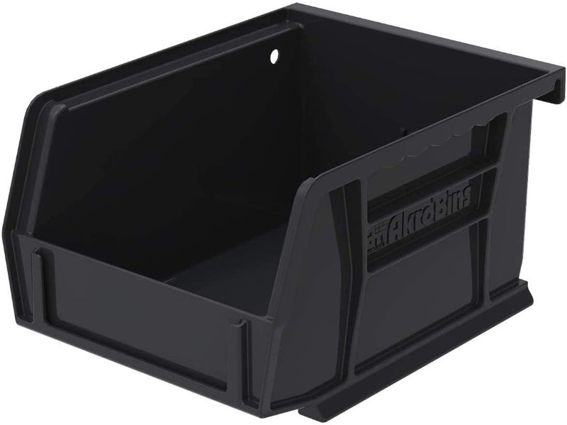 Photo 1 of Akro-Mils 30210 AkroBins Plastic Stackable Storage Organizer Bin, 16-Inch x 16-Inch x 11-Inch, Black, 3-Pack
